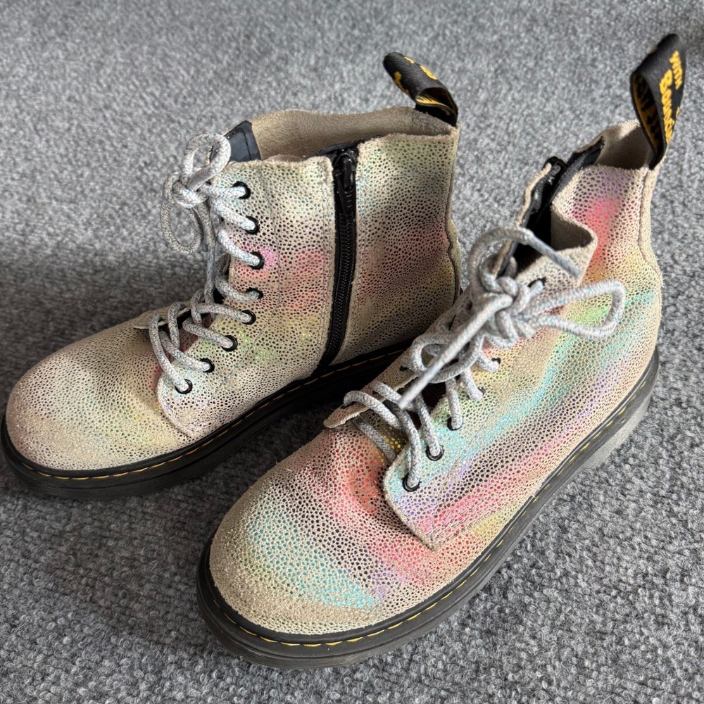 Dr Martens 1460 Pascal 4Y/5 Women Iridescent Rainbow Sparkle Suede Combat Boots